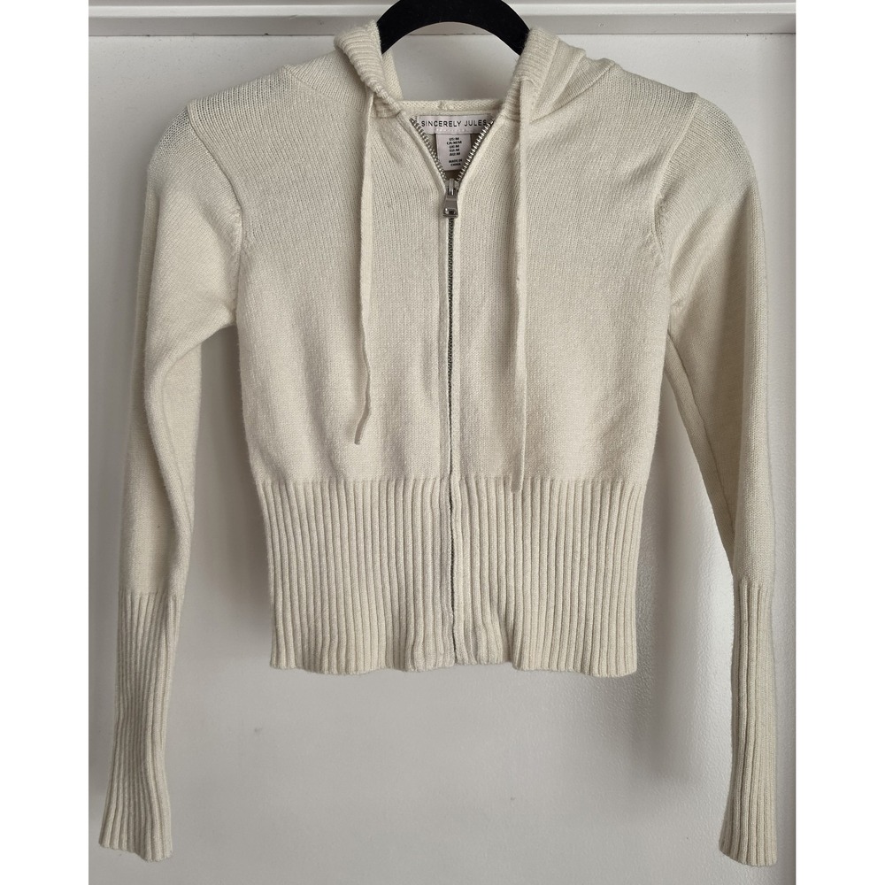 Sincerely Jules Hoodie Women M Cream Solid Casual Pullover Sweatshirt Top
